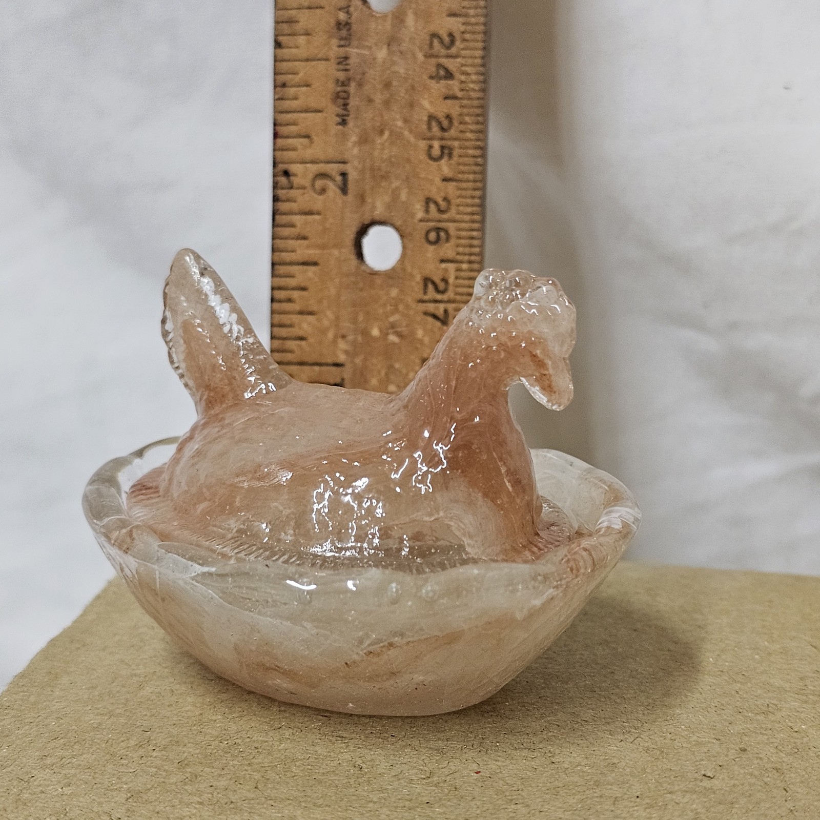 Get a DOZEN for one Price. NEW 2 1/2″ Mini HEN on NEST, AMBER SWIRL