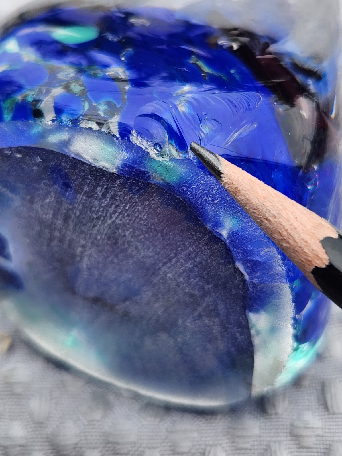 Art Glass Cone Paperweight Blue Clear Controlled Bubble Underwater Volcano *Read