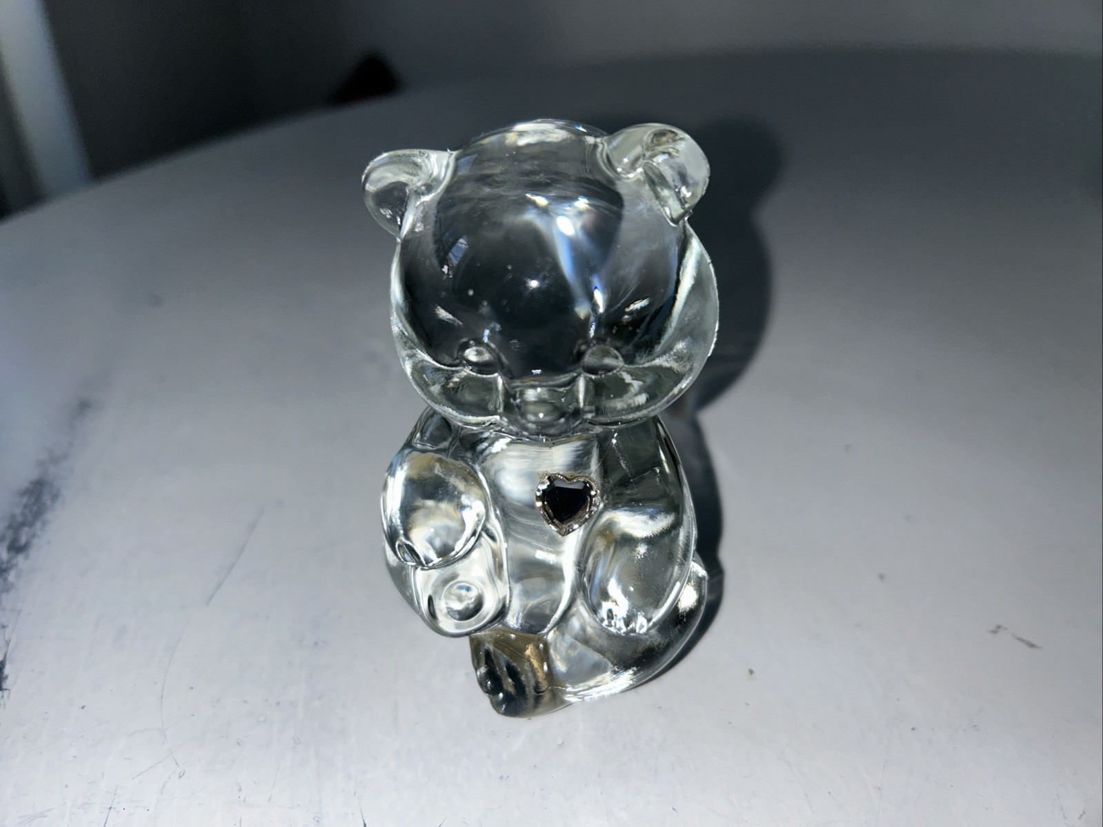 VTG Fenton Clear Glass Teddy Bear Silver Diamond April Birthstone 4”Hx2.25”L