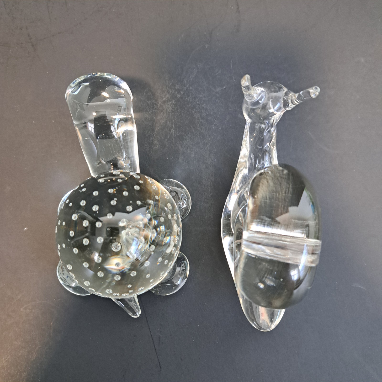 Vintage Clear Crystal Snail & Turtle Animal Figurine Paper Weight Art Glass