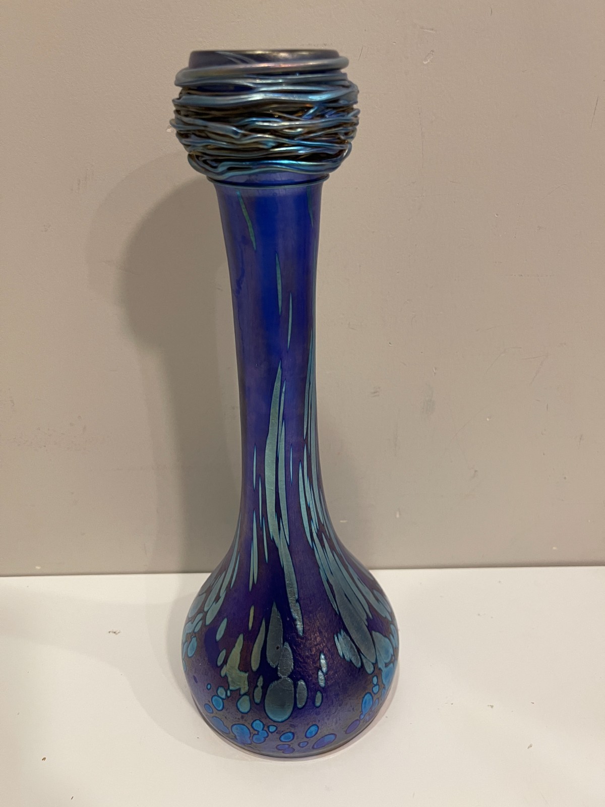 RARE Vaclav Stepanek Czech signed Glass Vase Iridescent Art Nouveau Style 11.75″