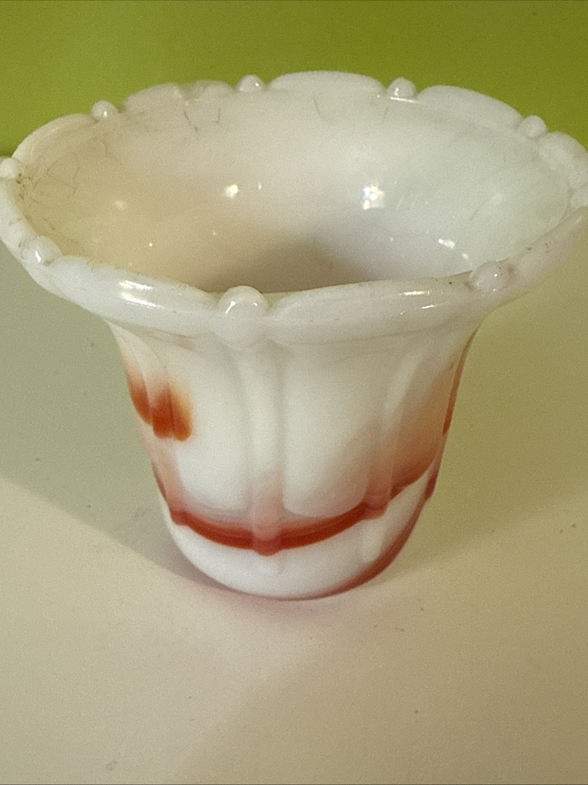 Vintage Akro Agate Glass Vases Planters Orange White Swirl Slag -1 Glows Uranium