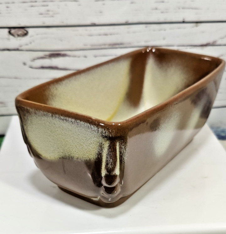 Vtg Frankoma #14 Rectangular Stoneware Planter Brown and Cream Glaze 8″ x 3.5″