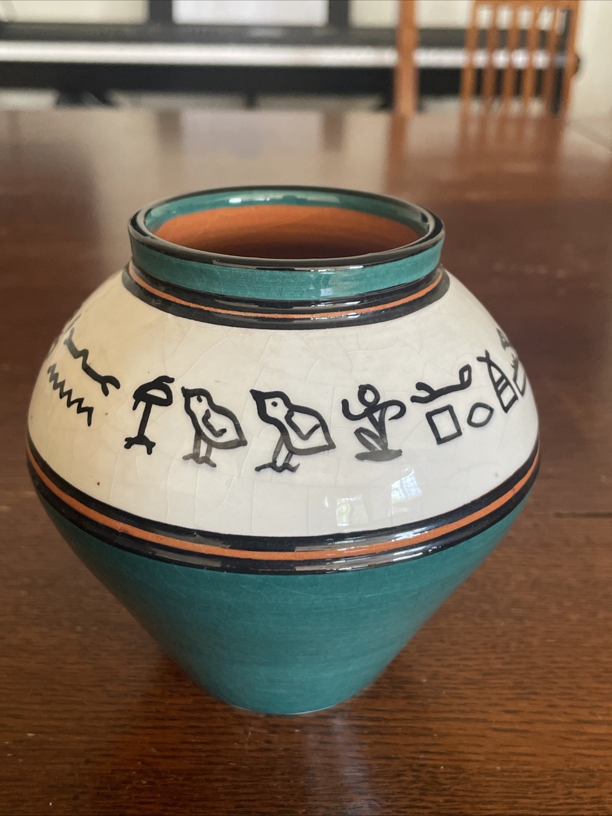 Vintage Egyptian Revival Pottery Vase Signed 4.5”x4.5”