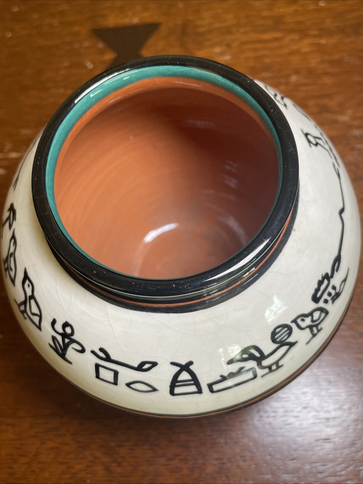 Vintage Egyptian Revival Pottery Vase Signed 4.5”x4.5”