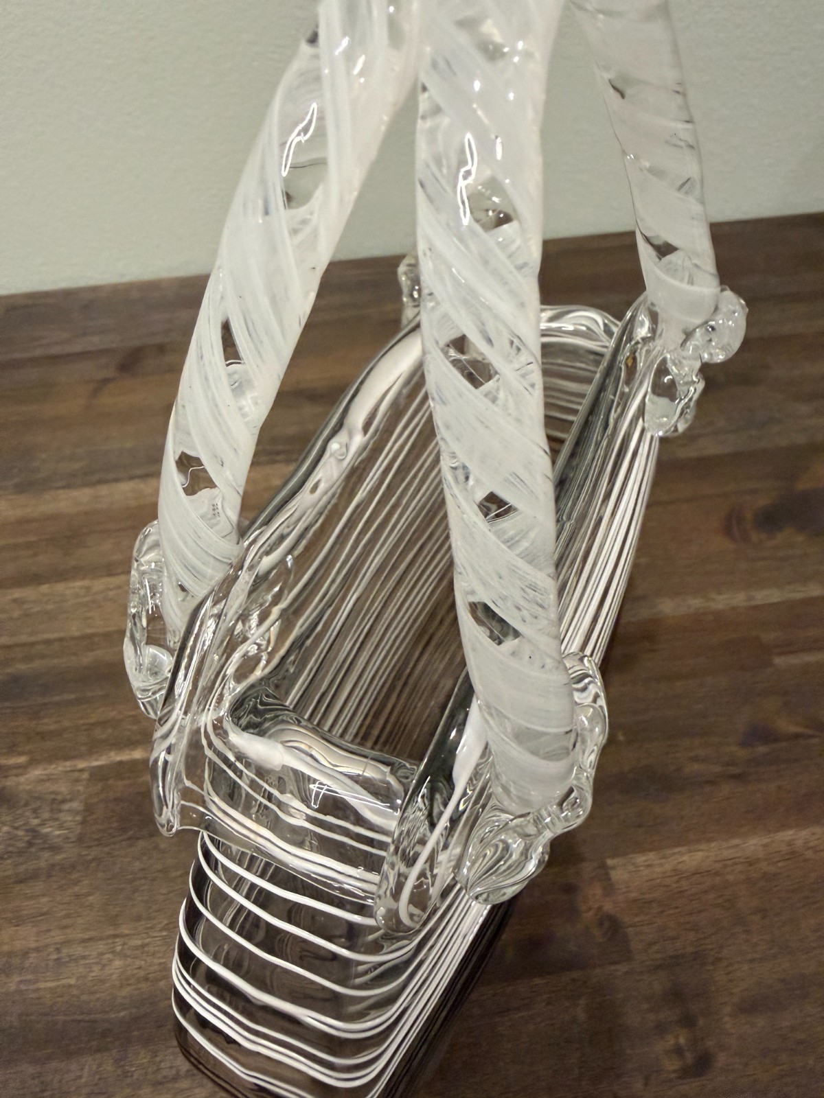 Clear Crystal Glass Handbag Hand Blown Art Murano Glass Art Vase Black And White