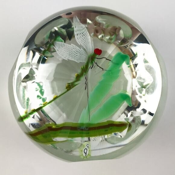 Perthshire 1986C Aventurine Dragonfly Faceted Clear Lampwork Insect Paperweight
