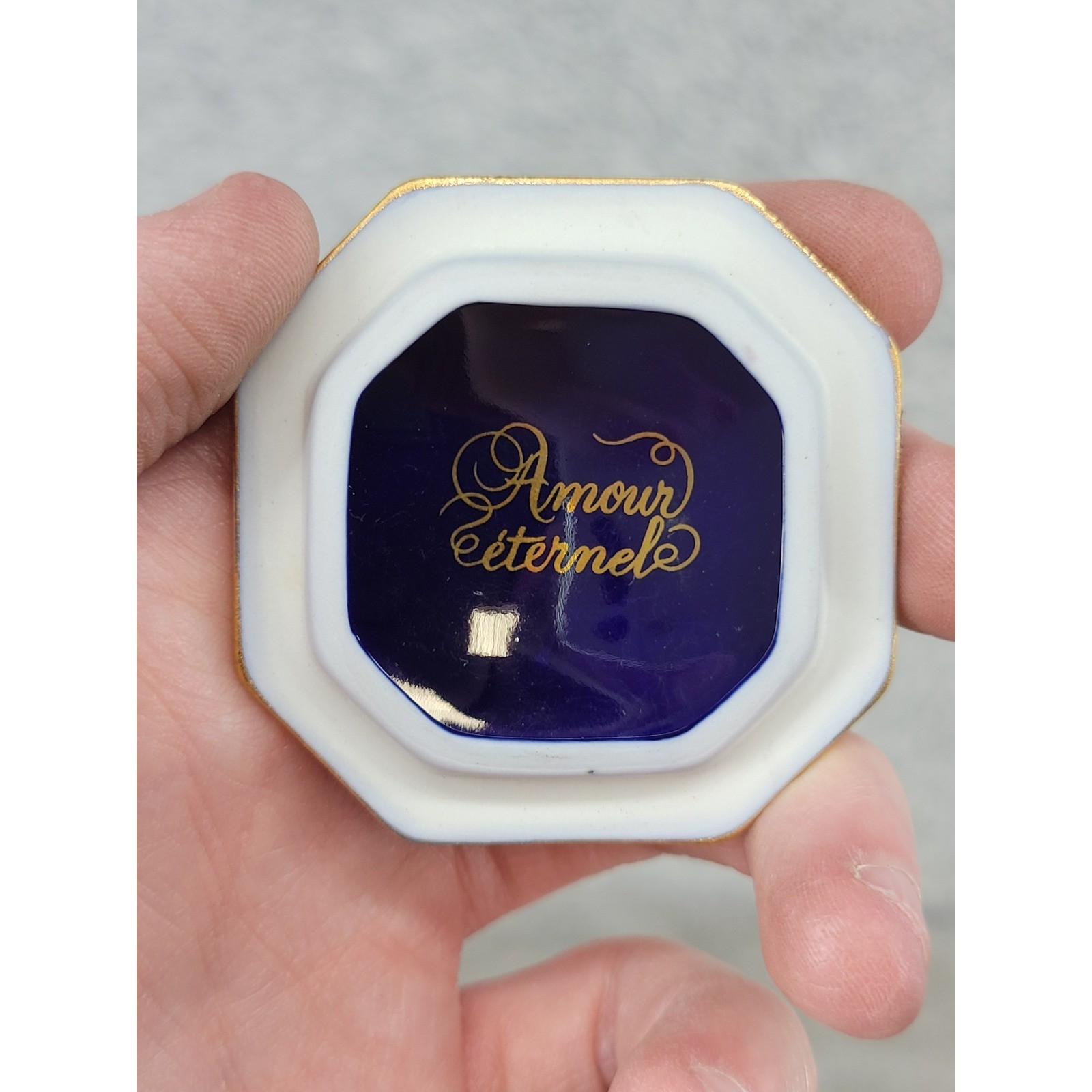 Limoges Castel France Cobalt Blue 22k Gold Courting Couple Octagon Trinket Box