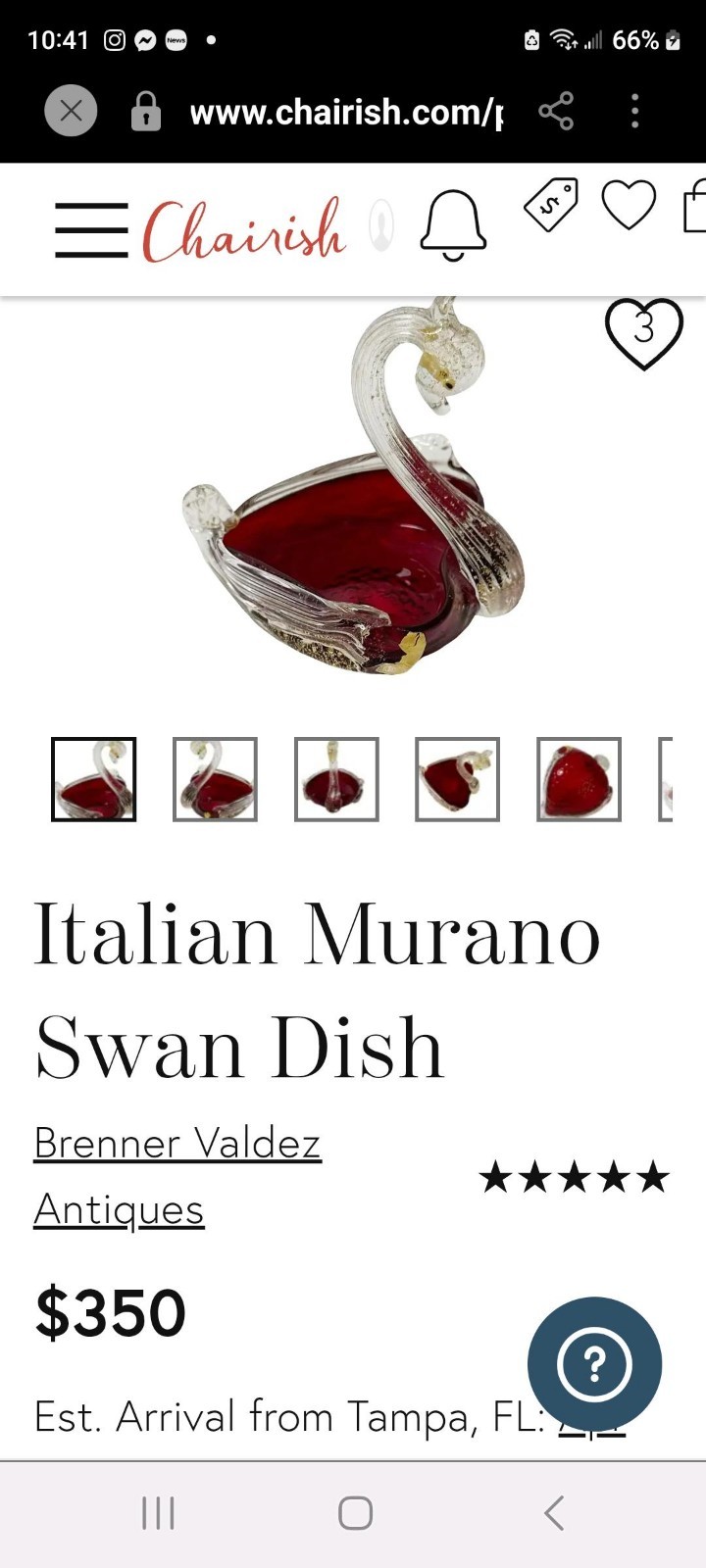 SALE Vtg Gorgeous MCM Murano Hand Blown Glass Swan Red, Clear and Gold. Italy