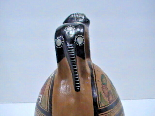 PERU INCA Murals Pottery Art Deco Hand Painted Handcrafted Jaguar 8.5″ tall