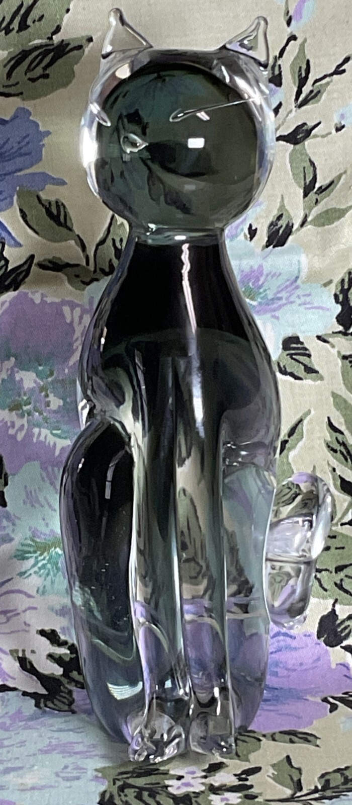 Atomic Cat Clear & Gray Gradient 8.5″ Sculpture-V. Nason & C. Murano Italy Label