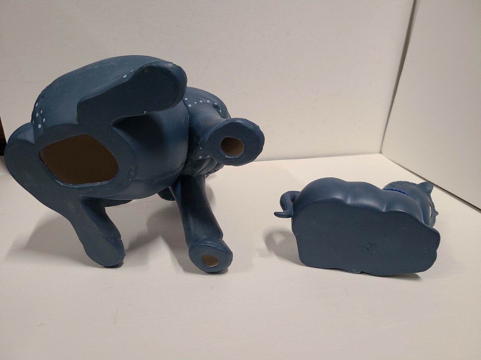 Pair Of Blue Ceramic Unicorns Figurine Statue Planter