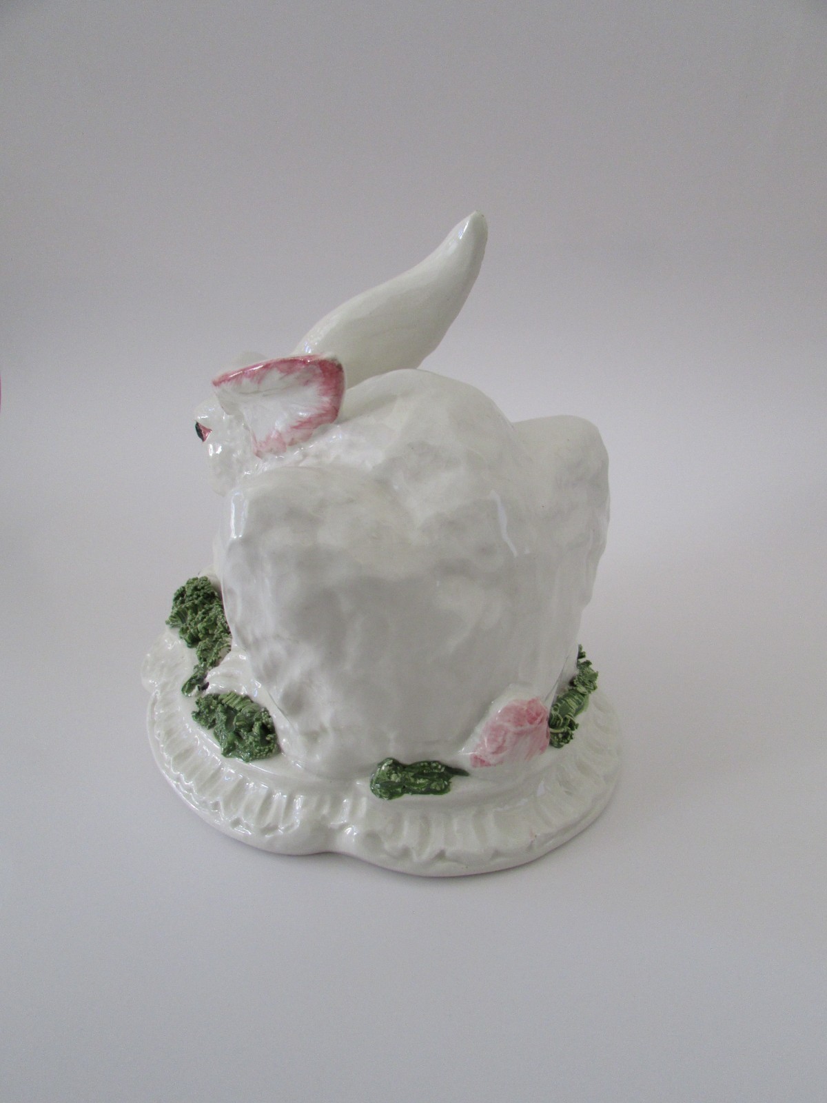 Vintage Italy White Easter Rabbit Majolica Figure