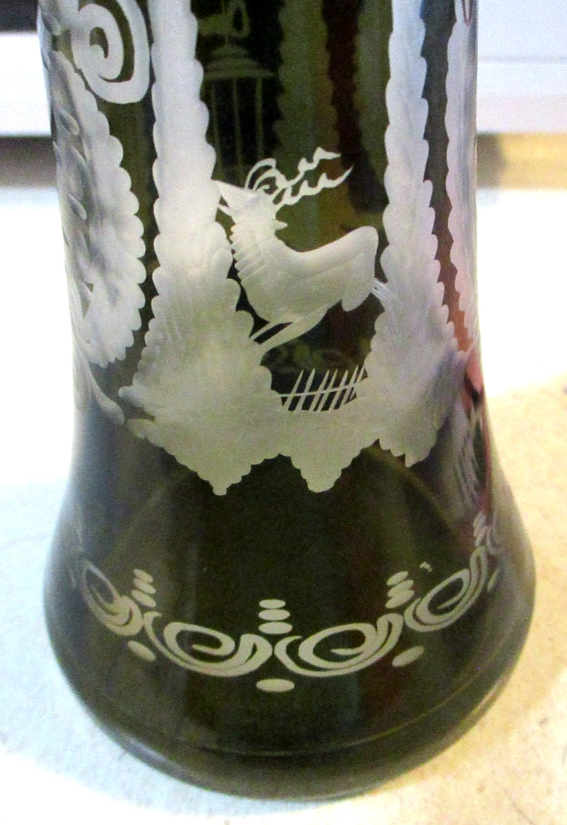 Evergreen Cut to Clear Bohemian Style Glass Vase