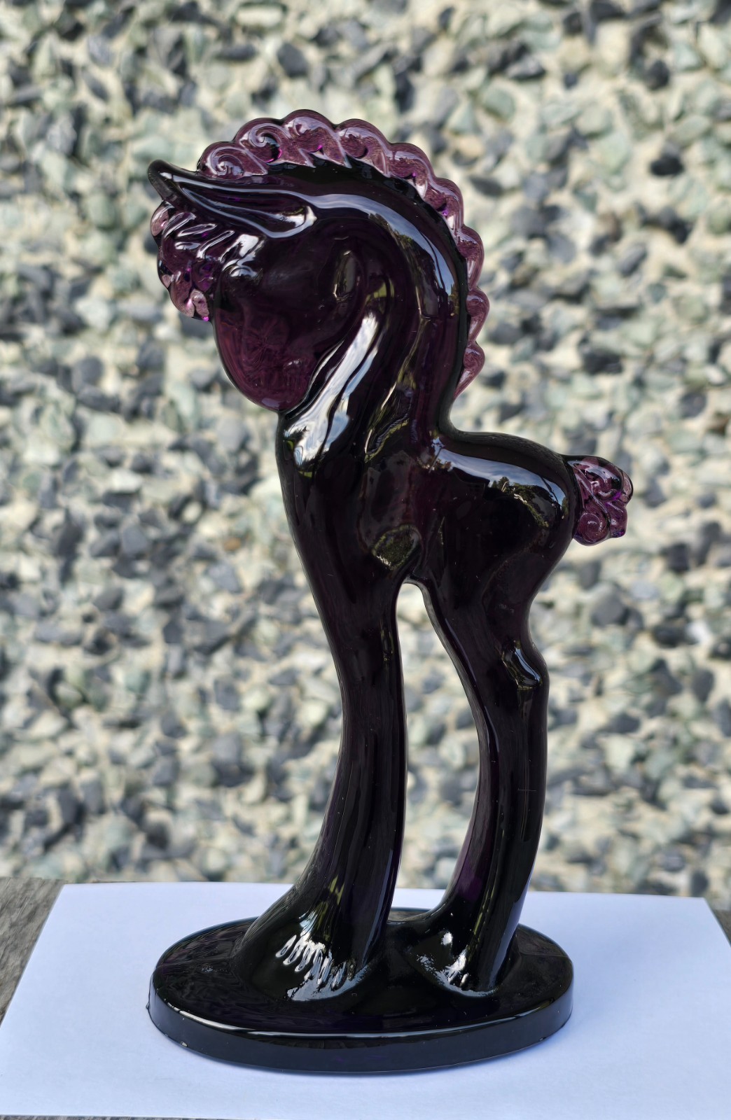 Vintage Mosser Amethyst Dark Purple Glass Trojan Horse figurine 5 5/8”