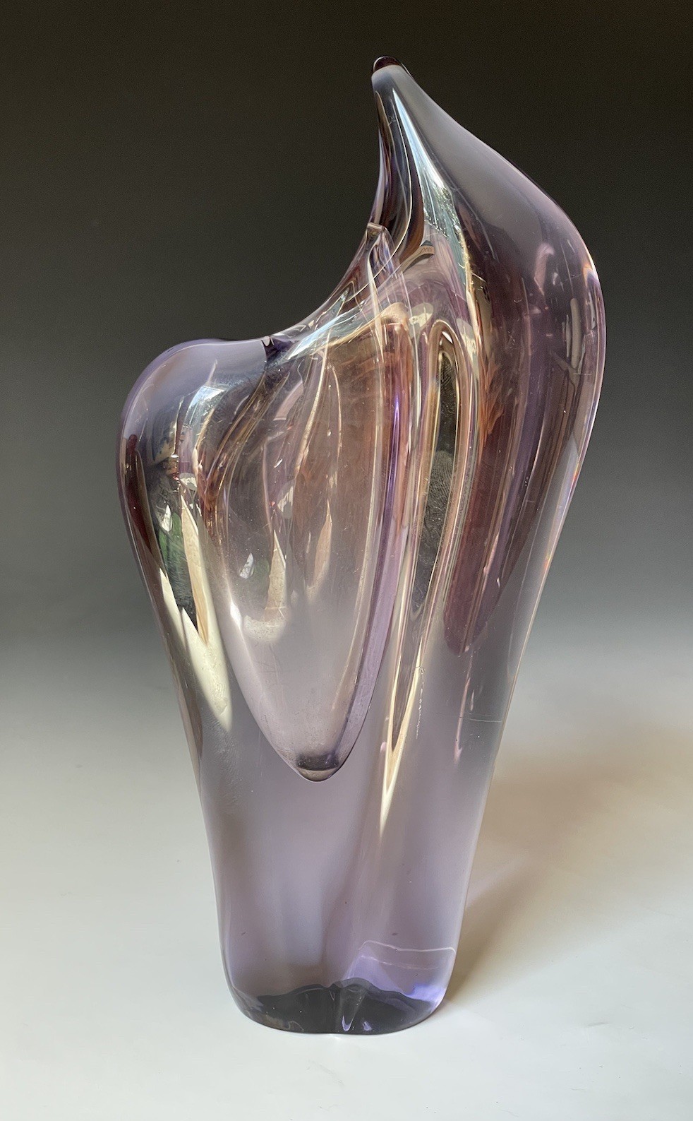 Retro Vintage Abstract Blown Amethyst Purple Art Glass Brutalist Vase Czech