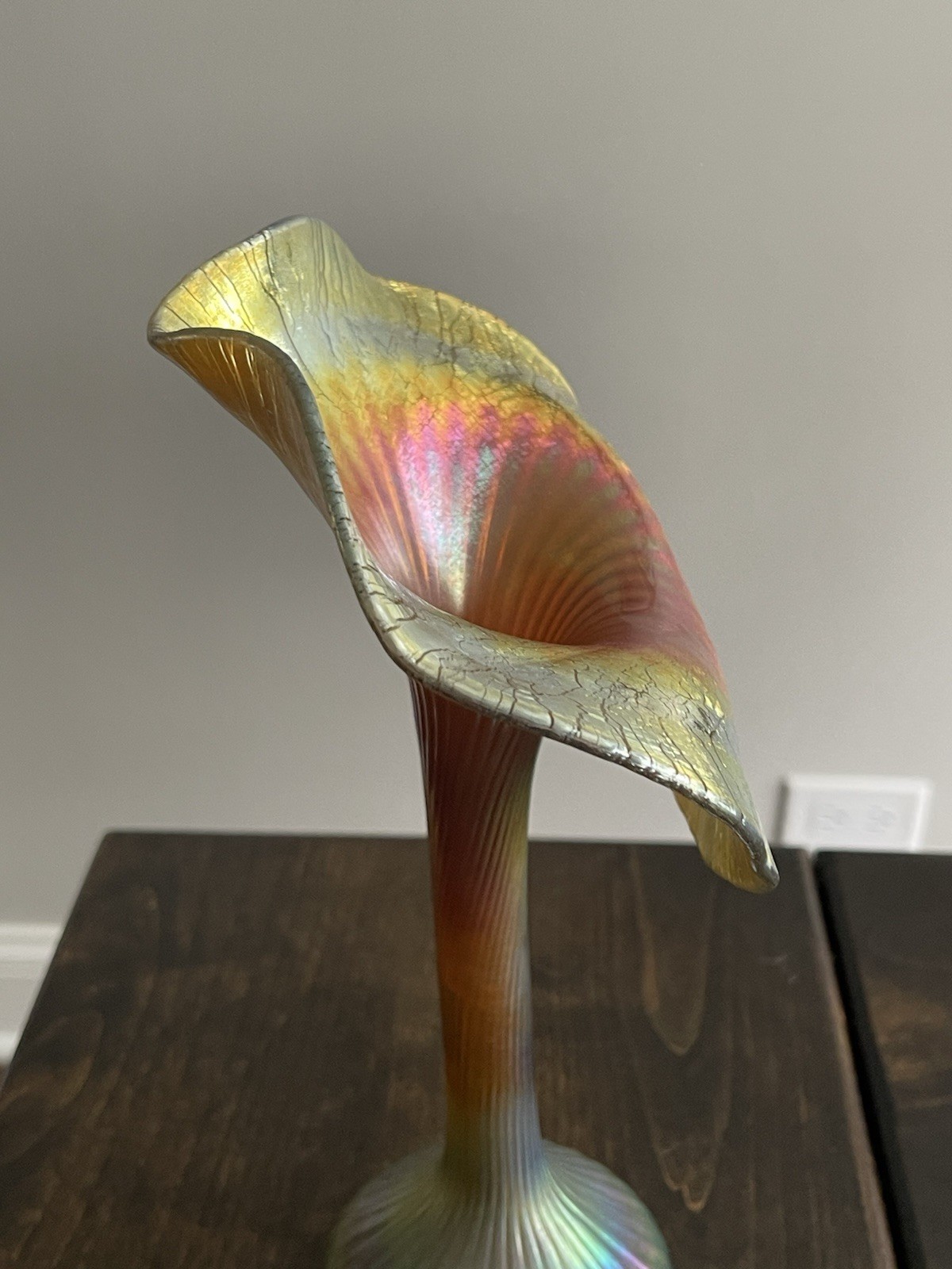Vintage Lundberg Studios Glass JACK IN THE PULPIT Aurene Blue Iridescent Vase