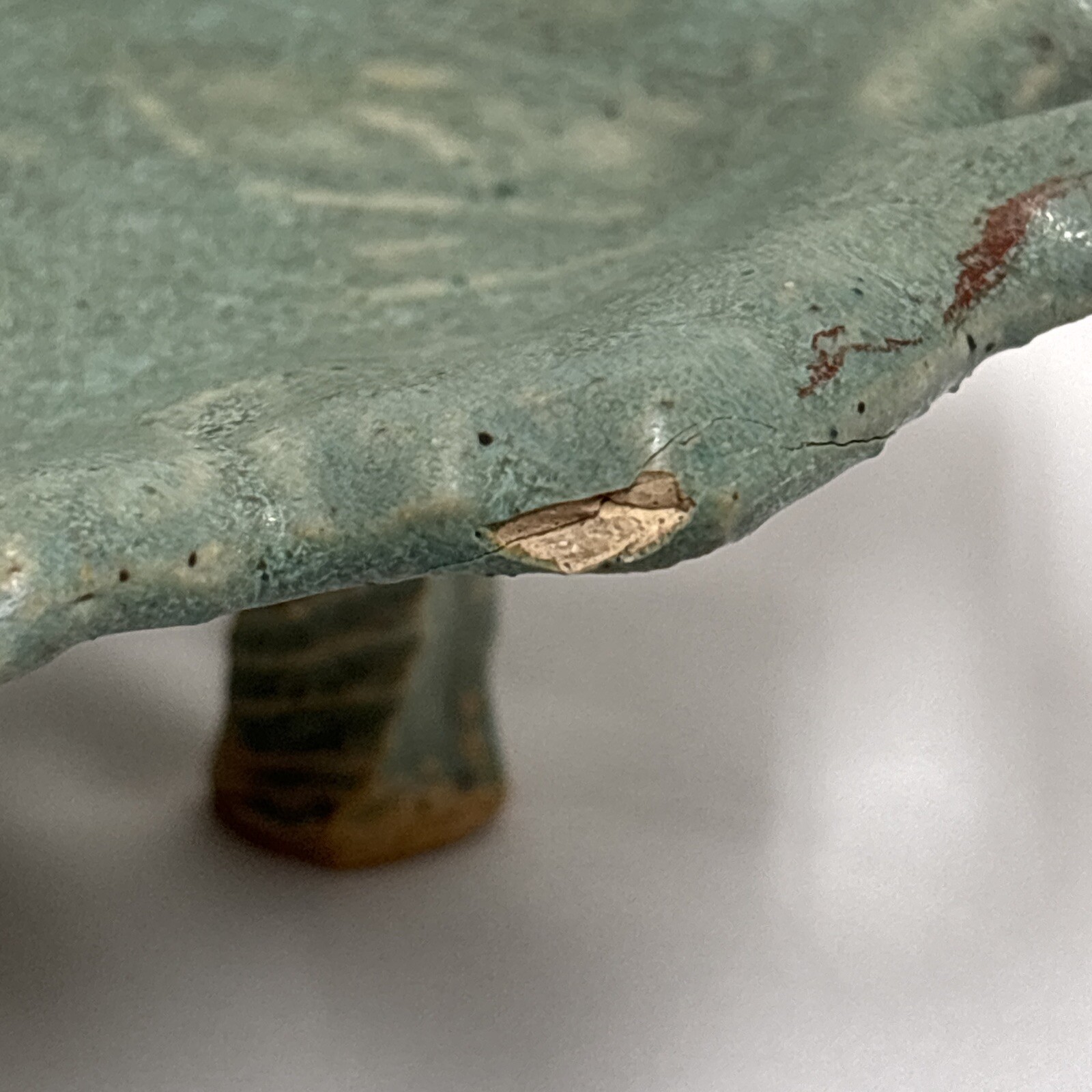 Studio Art Pottery Clay Leaf Shaped Footed Dish Candle Holder Green Color Rustic