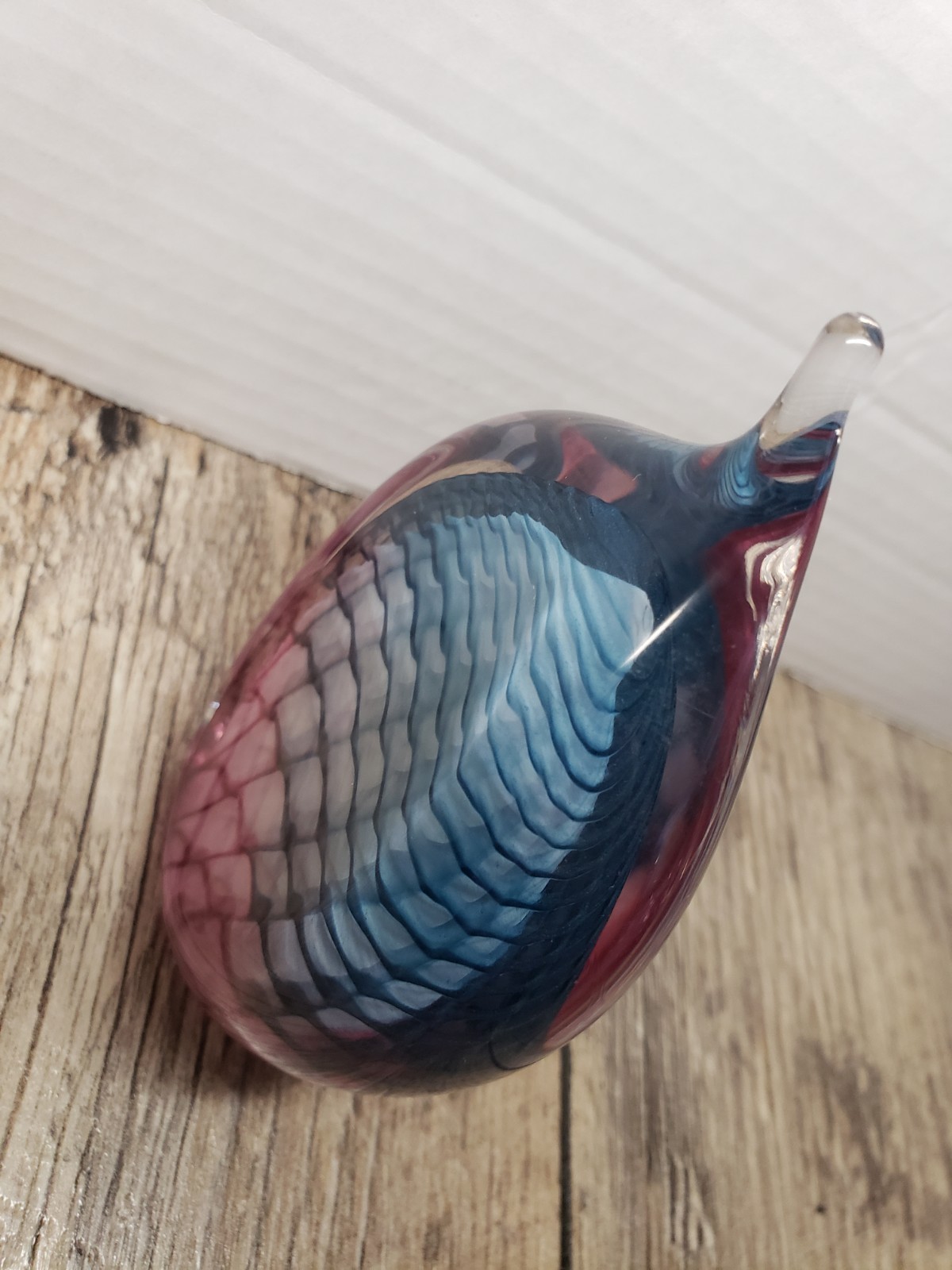 Art Glass Paperweight Tear Drop Flame 2004 Blue Pink Signed