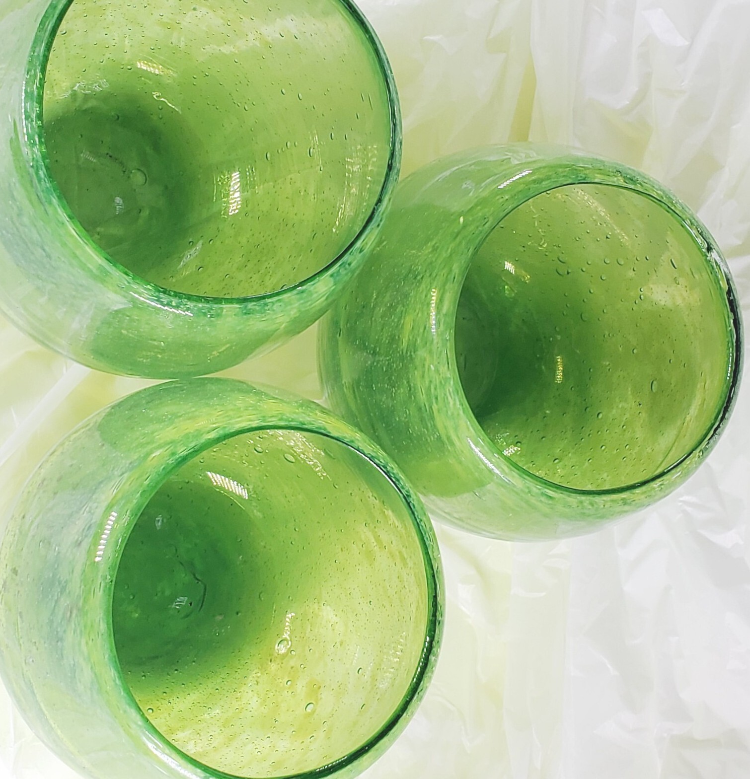 (Lot of 3) Handblown 4″w x 3.5″h Green Candle Votive Art Bubble Glass~ L.N.!