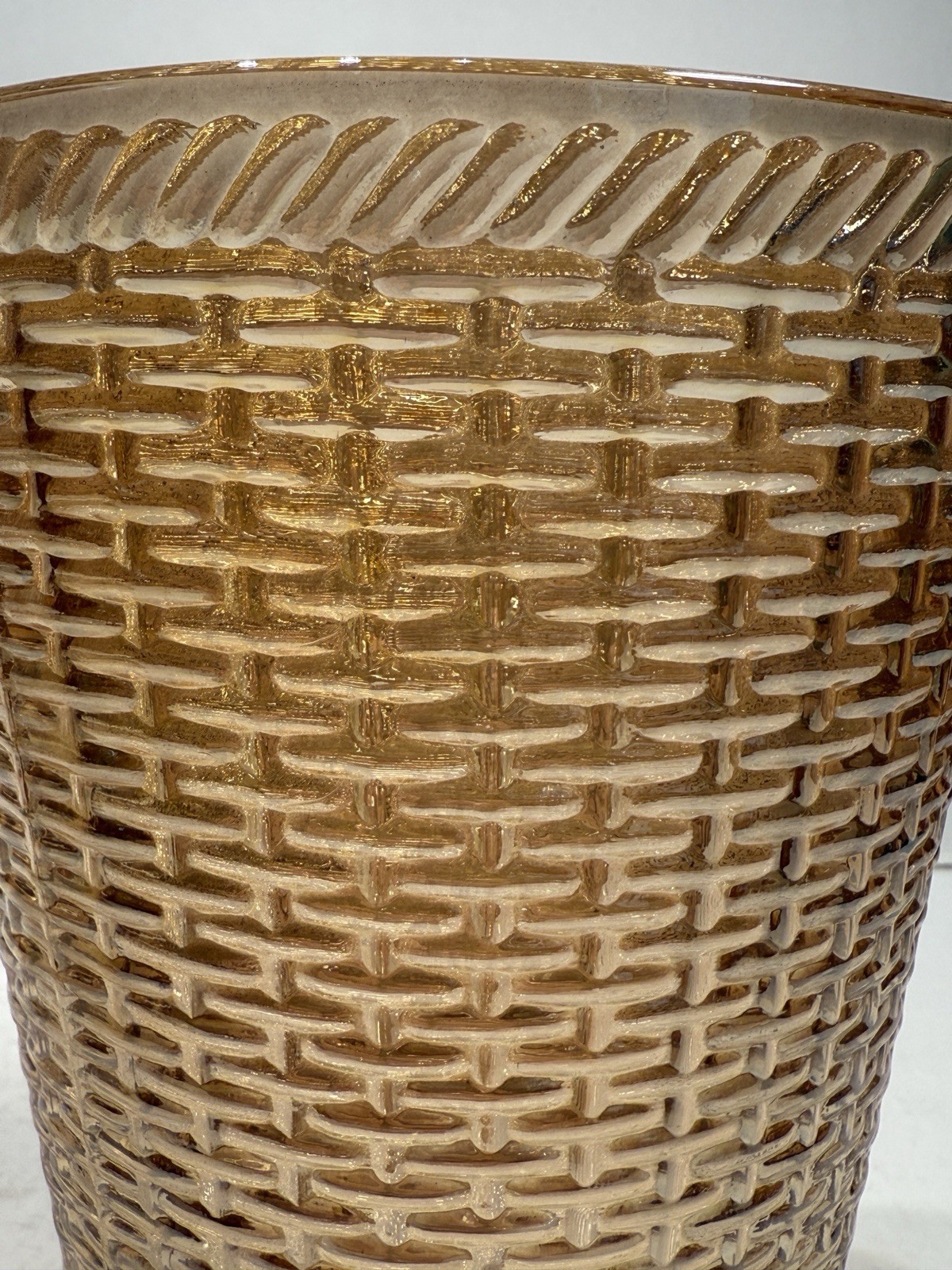 Vintage Westmoreland Basketweave and Cable Marigold Carnival Glass Tub Vase