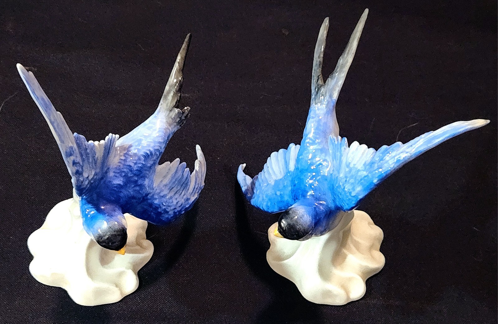 Royal Crown Staffoshire Blue Bird Swallows Porcelain Bird Figure One Damaged
