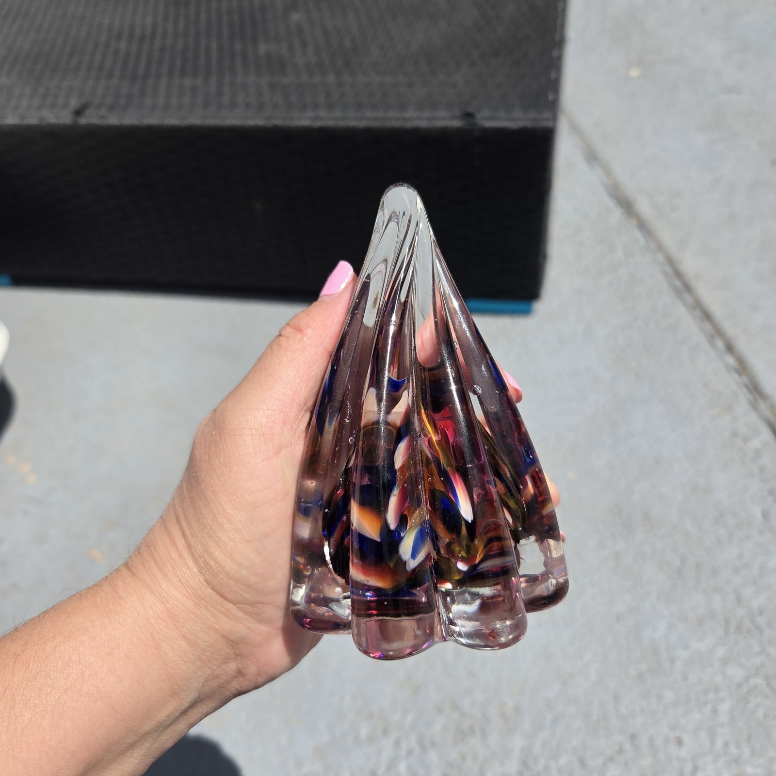 Signed 2014 Studio Art Glass Teardrop Paperweight Purple Red Bubble Sculpture
