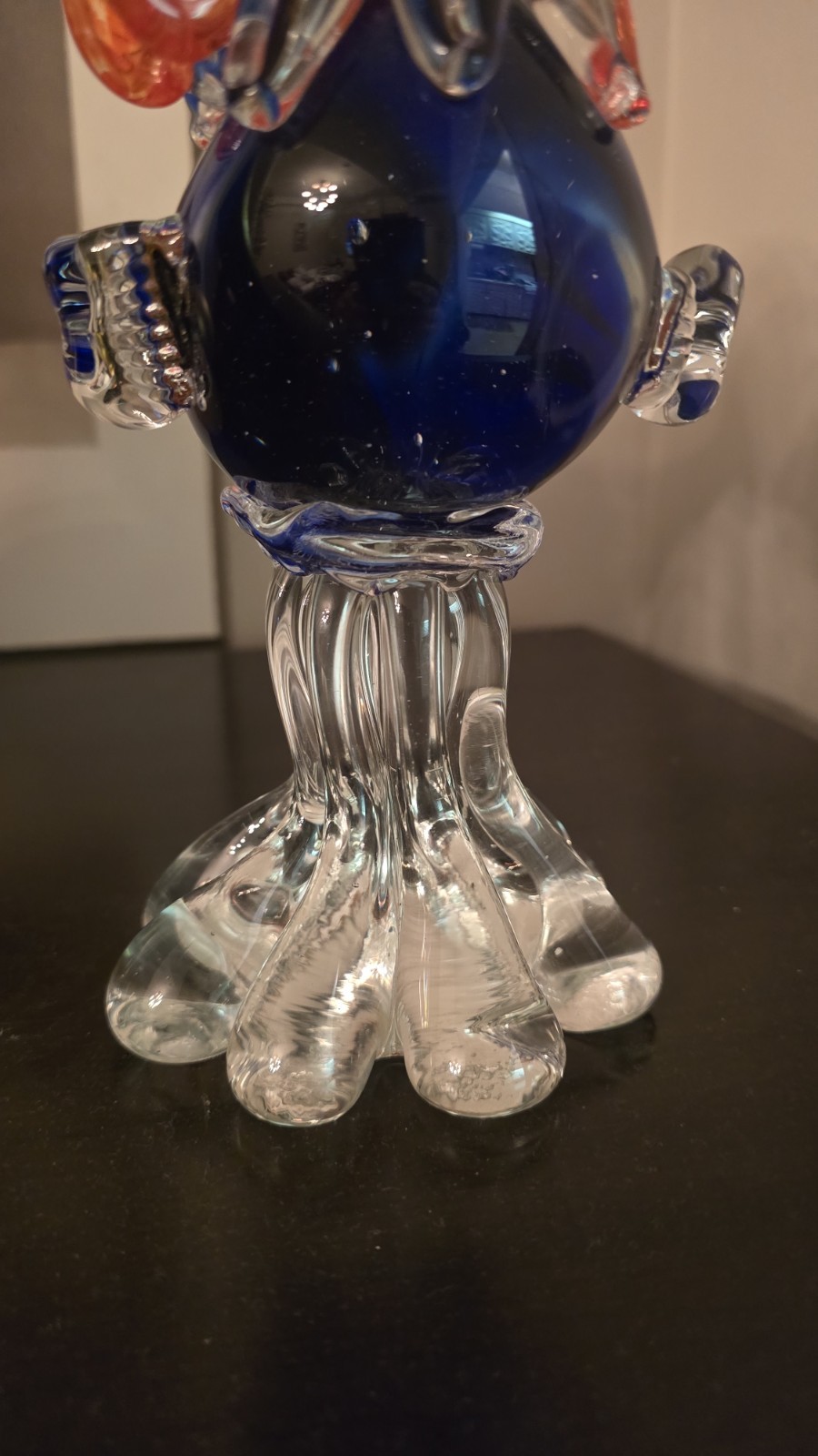 Vintage Handblown Murano Style Rooster Multicolor Blue Controlled Bubbles 11 in.