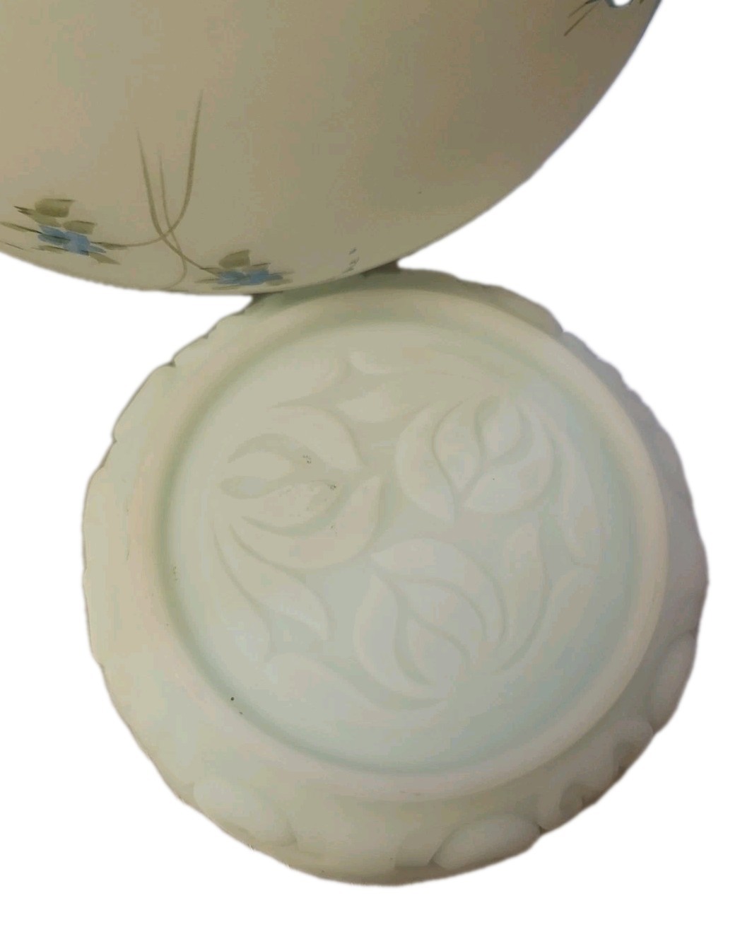 VTG Fenton Aqua Satin Glass Ginger Jar on Pedestal Hand Painted & Signed Florals