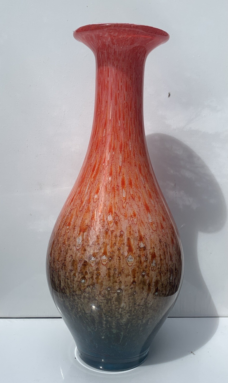 Vintage Margie’s Garden Large 15.5” Handblown Art Glass Vase Collectible Decor