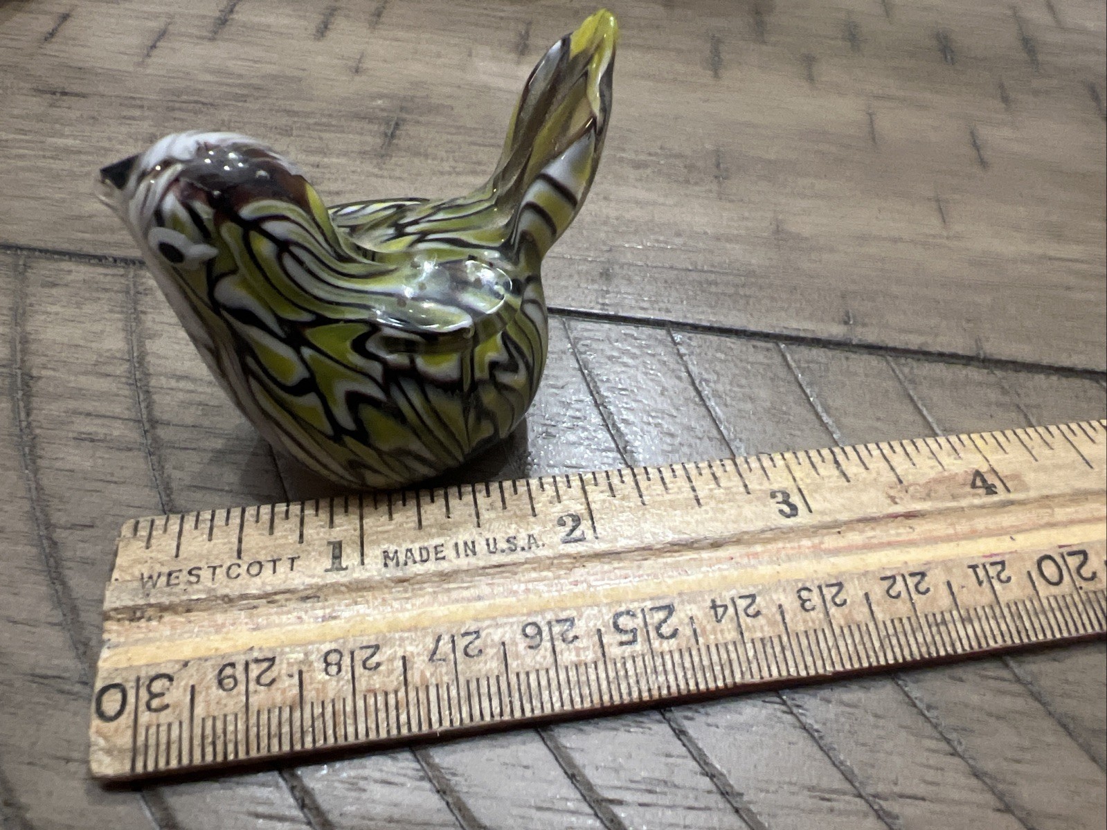 Murano Style Art Glass Bird Paperweights Set of 3 Yellow, Lime, White, Brown