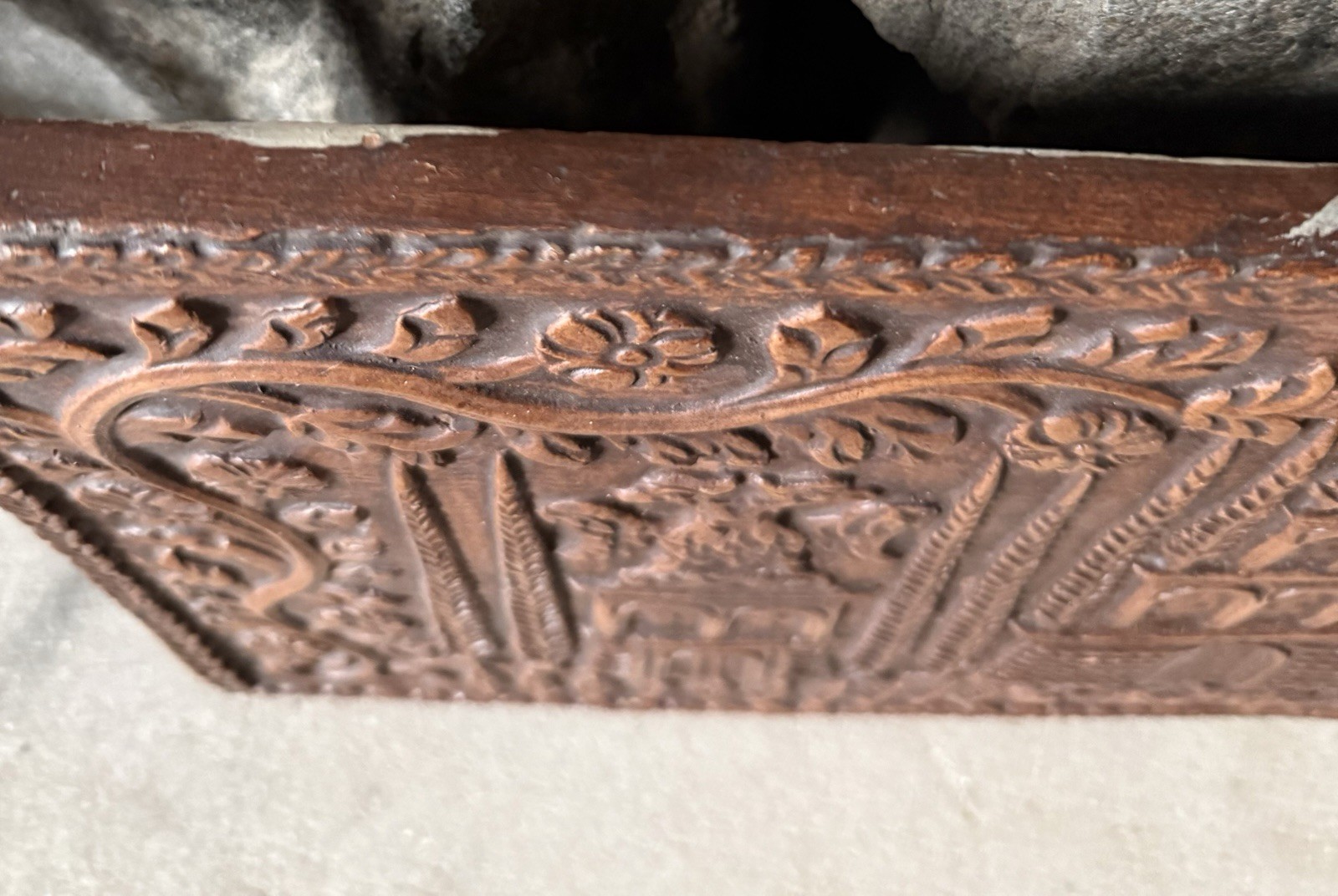 Vintage Rustic European Folk Art Terracotta Clay Pottery Relief Wall Plaque Tile