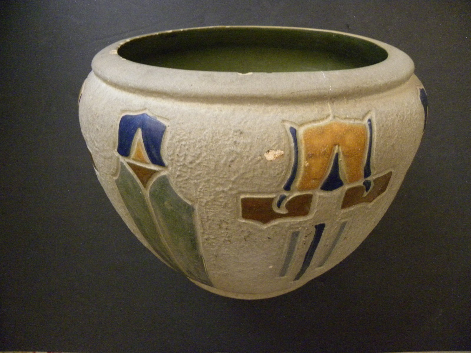 An Arts & Crafts Roseville Mostique Line Cachepot Designed By Frederick H Rhead