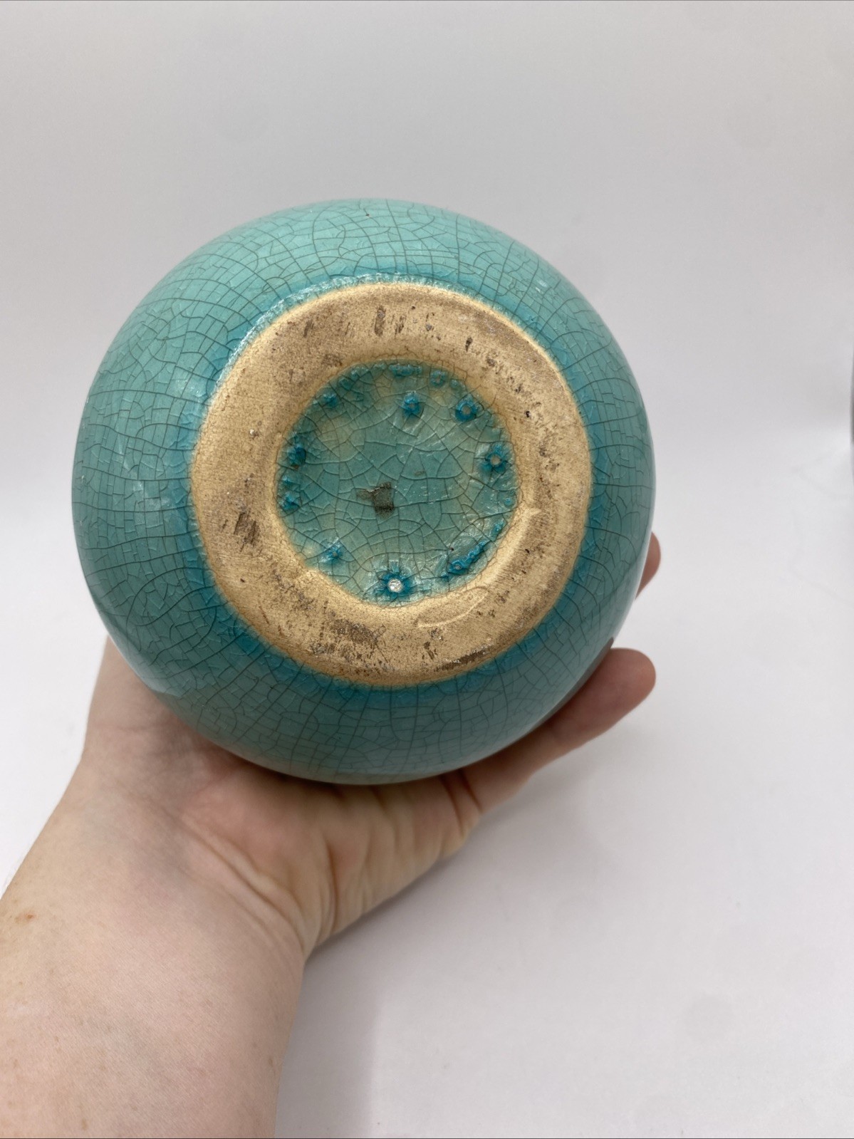 Vintage Ceramic Pottery Glazed Vase Teal Blue 4.5 Inch Tall