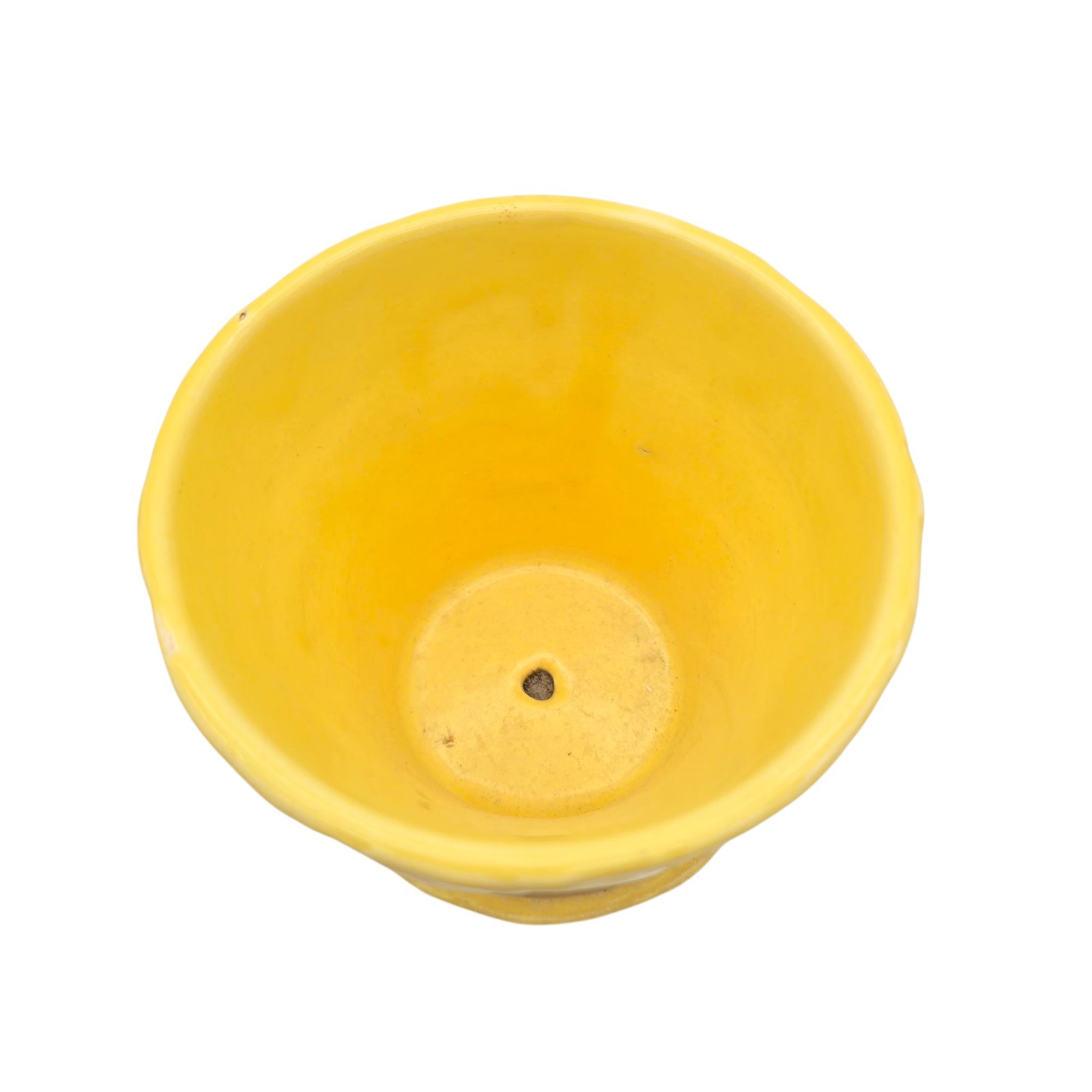 Vintage McCoy Yellow Quilted Leaves Pattern Planter with Attached Saucer 4.5″ T