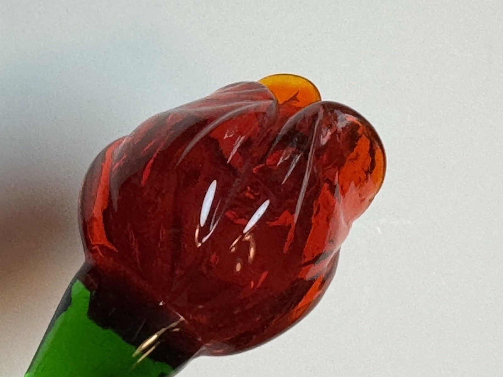 Hand Blown Glass Red Rose Flower Long Stem Art Glass Figurine Decor Gift