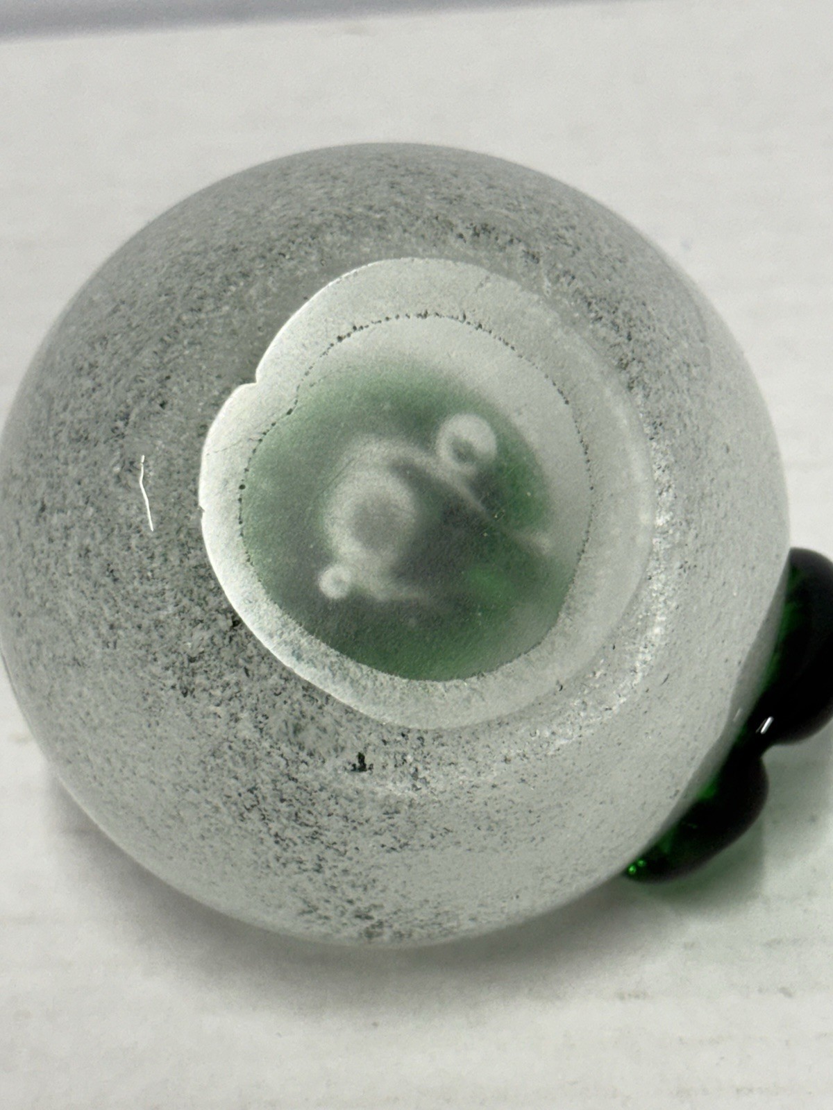 Hand Blown Art Glass Apple Paperweight Frosted Green Leaf Stem Heavy 1+ Lb