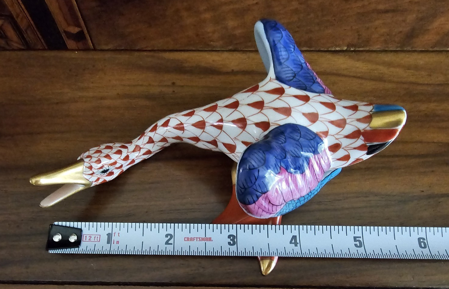 Herend Porcelain Figurine Wild Honking Goose Rust Fishnet Retired Hungary #5052