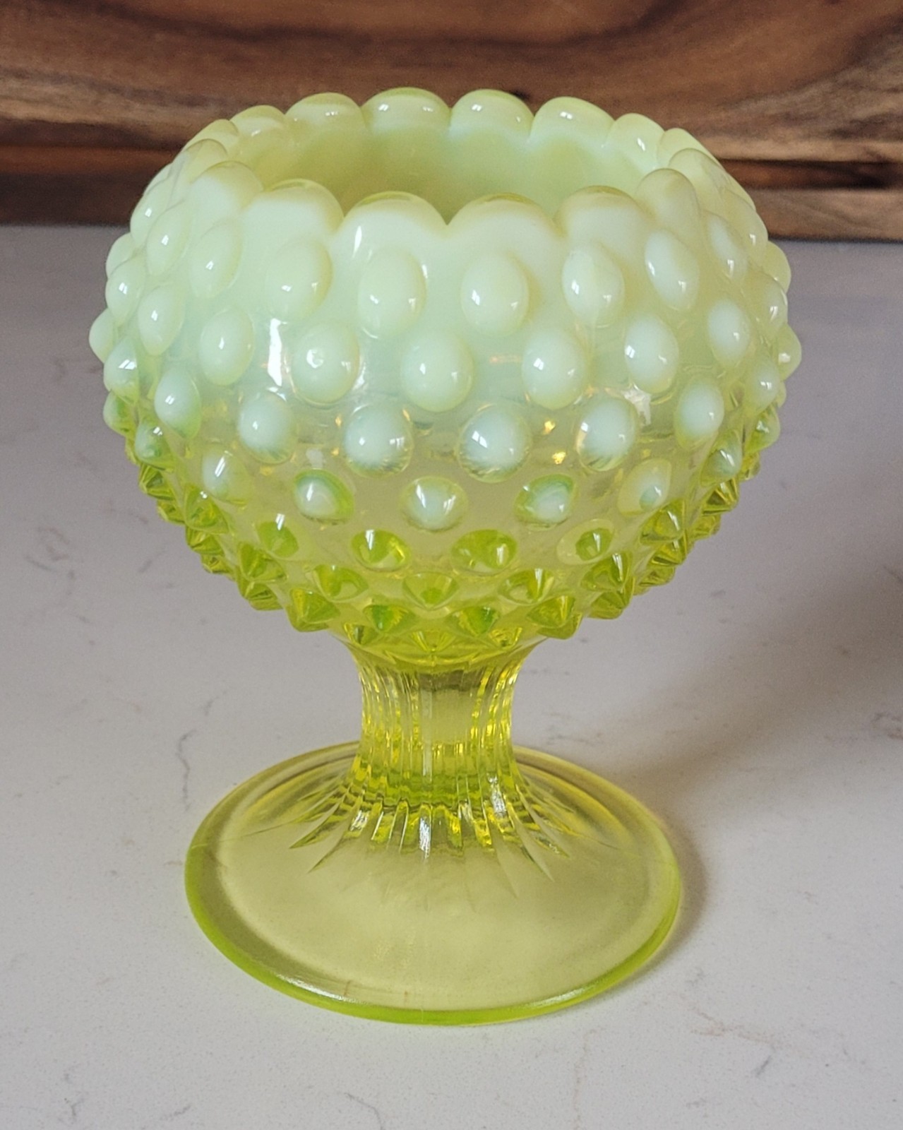 Vintage Yellow Opalescent Fenton Glass Vase Hobnail Pattern