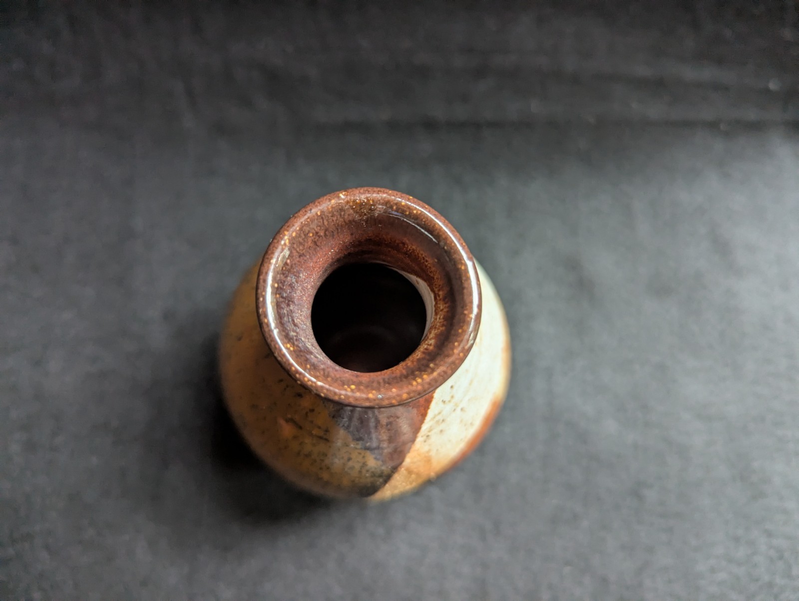 Small Studio Pottery Vase, Brown and Cream Glaze, Hand Signed on the Bottom, 4 “