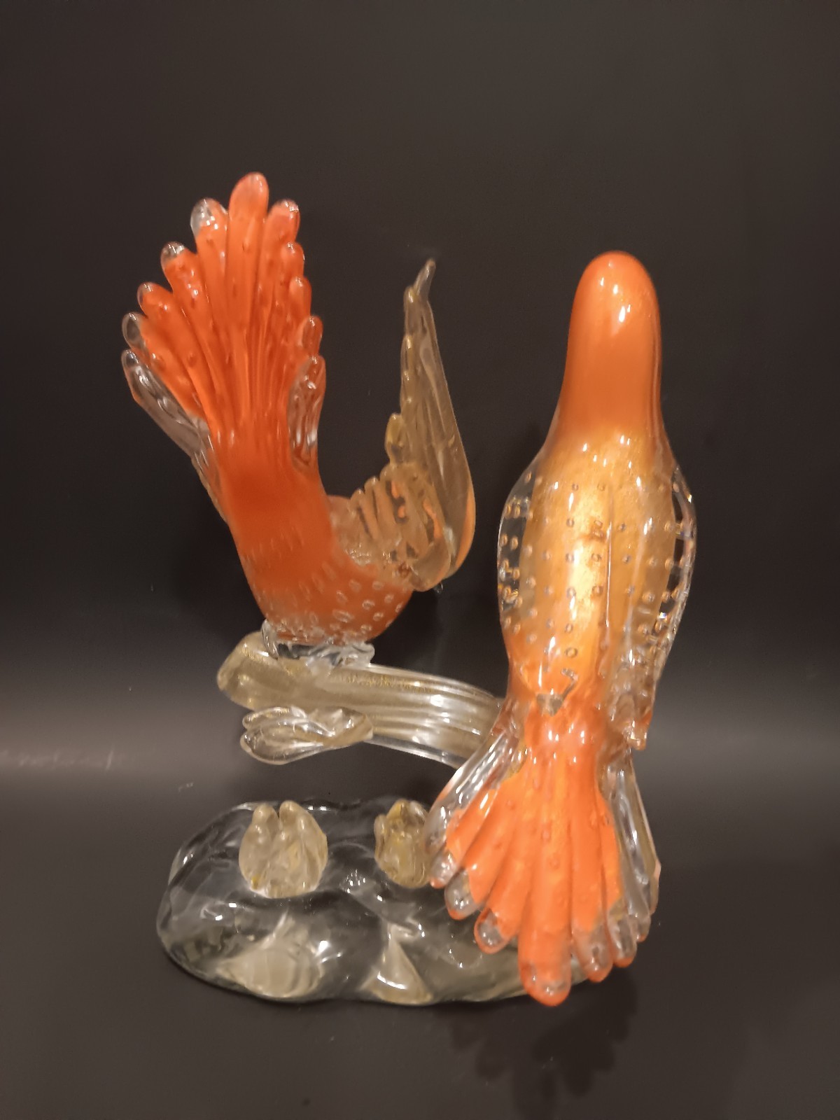 Alfredo Barbini Bird Art Glass Sculpture Figurine Bullicante Gold Flake 10-3/4″