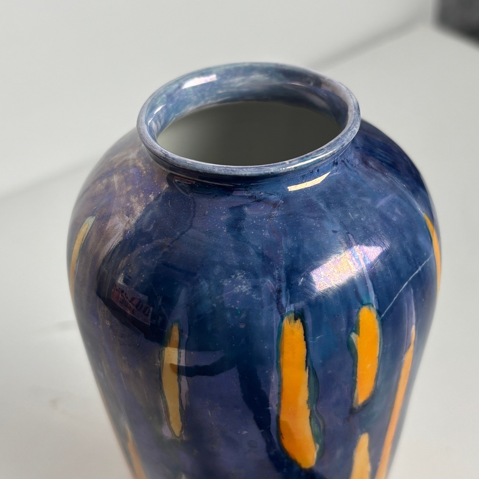 Hummel Vase 7.25″ Blue Orange Vintage Czecho-Slovakia Drip Glaze