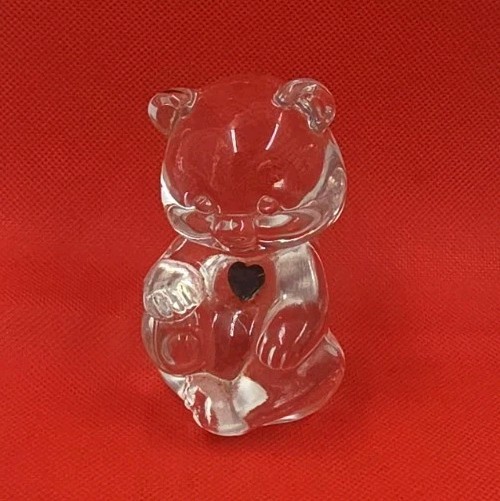 VTG Fenton Clear Art Glass May Birthday Bear Green Crystal Heart Birthstone,