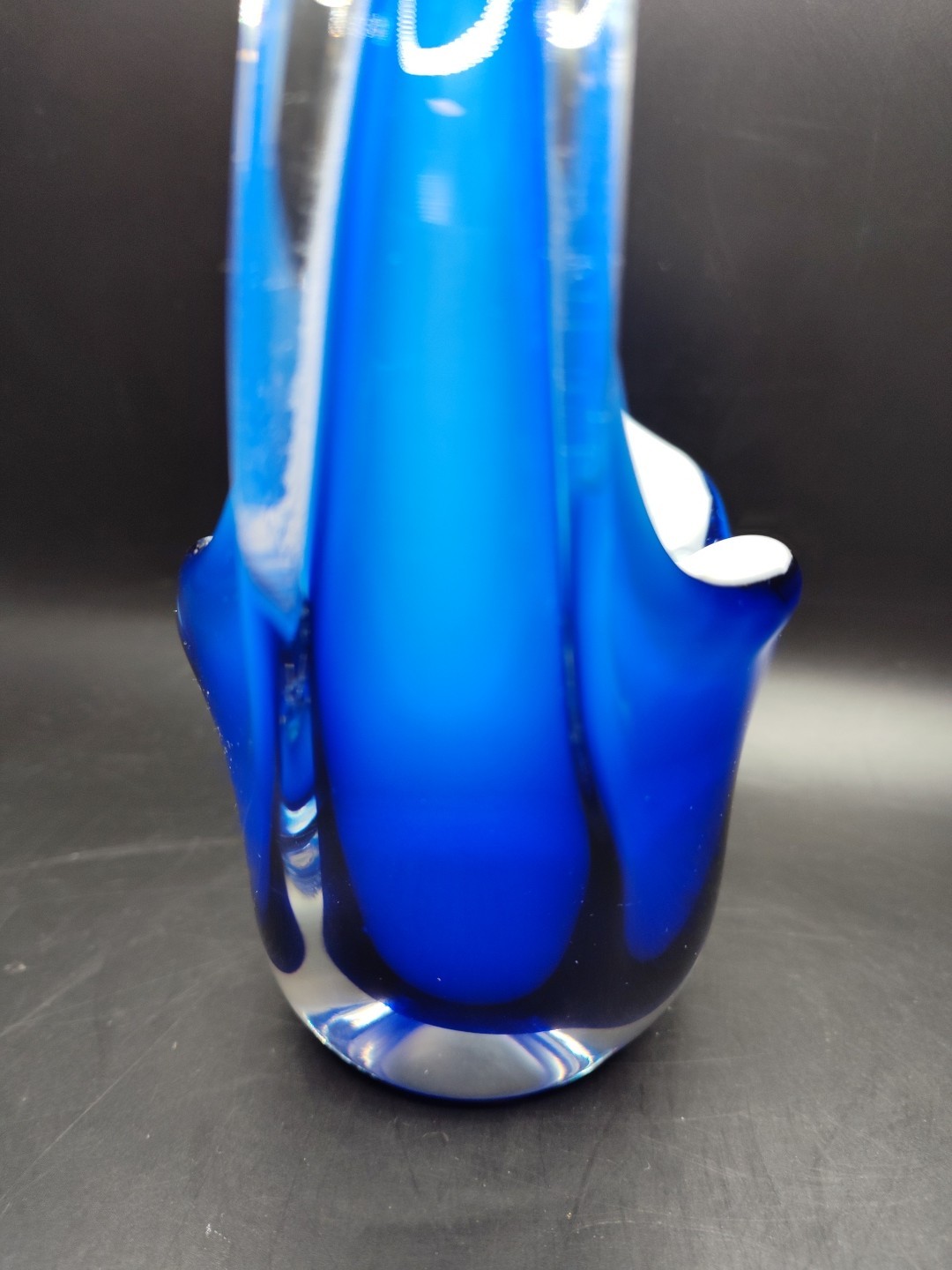 Murano Italian Hand Blown Glass Basket Candy/Nut Dish Cobalt Blue and White VTG