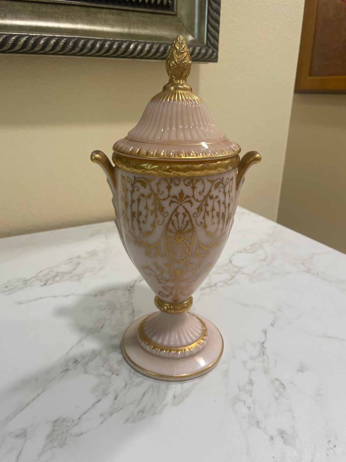 Rare Cambridge Crown Tuscan Covered Urn or Candy 10 1/2″ Tall Gold Encrusted