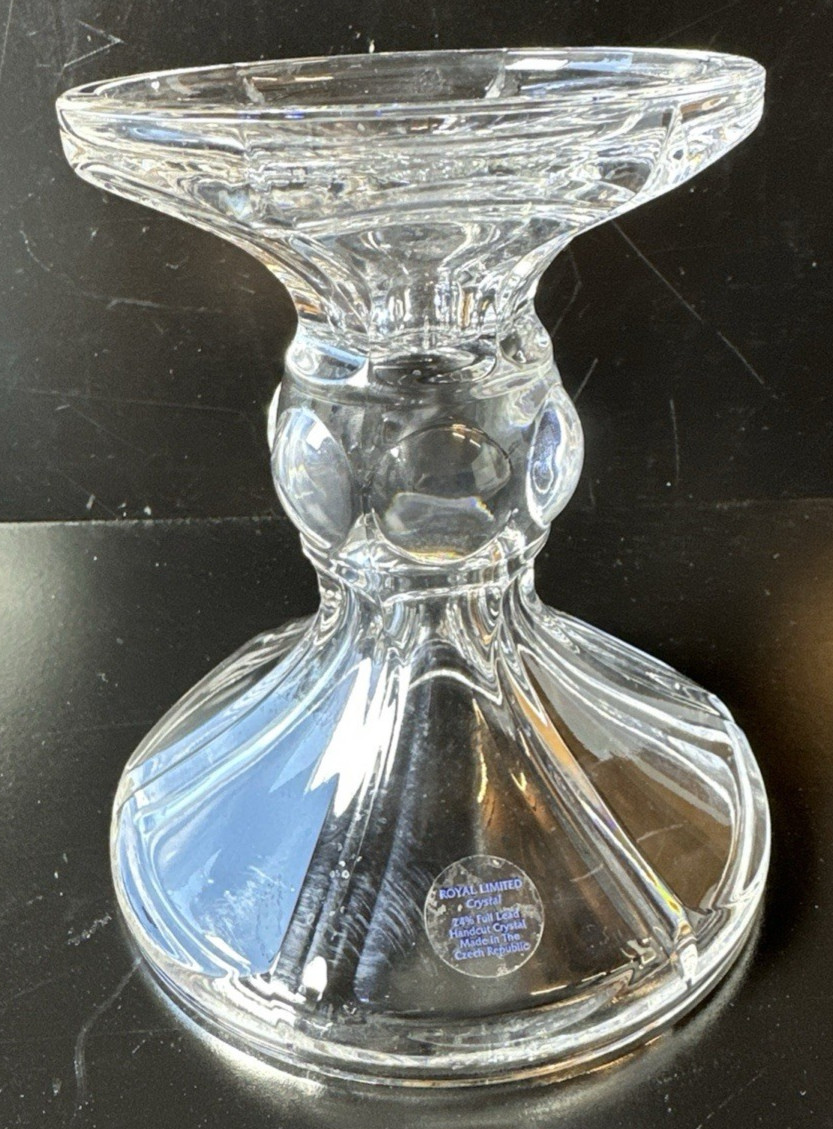 Royal Limited Bohemia Crystal Candle Holder Pillar 6.5 X 5″ Czechia (Z5B)