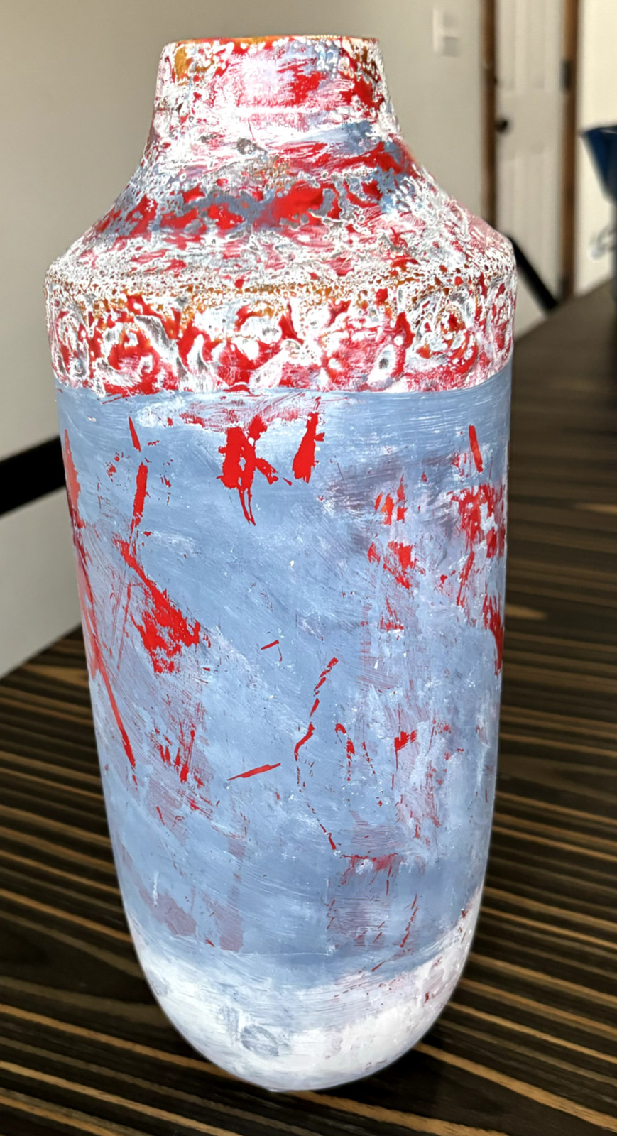 Vintage Mid century modern Volcano Lava Vase Red/blue/white