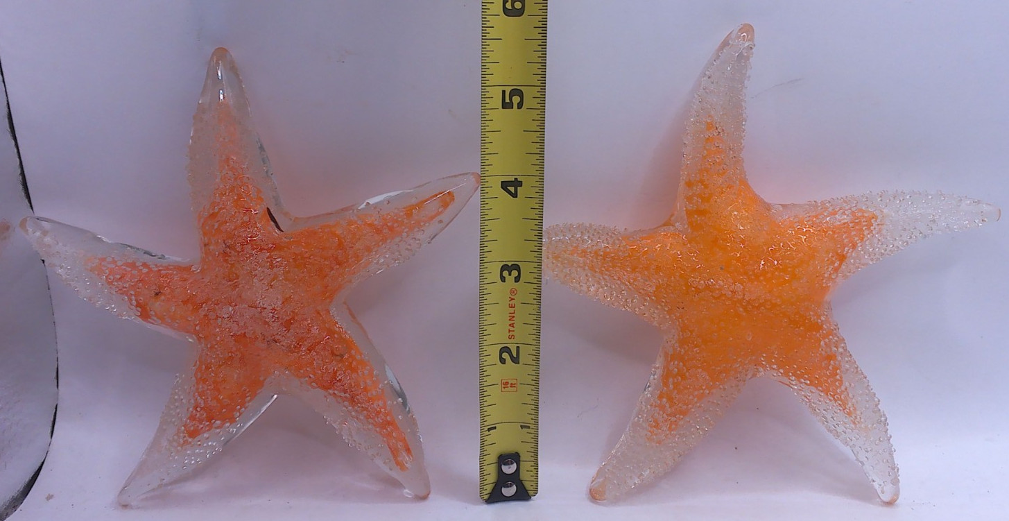 2 Solid Glass Art Glass, Orange Starfish, Rare