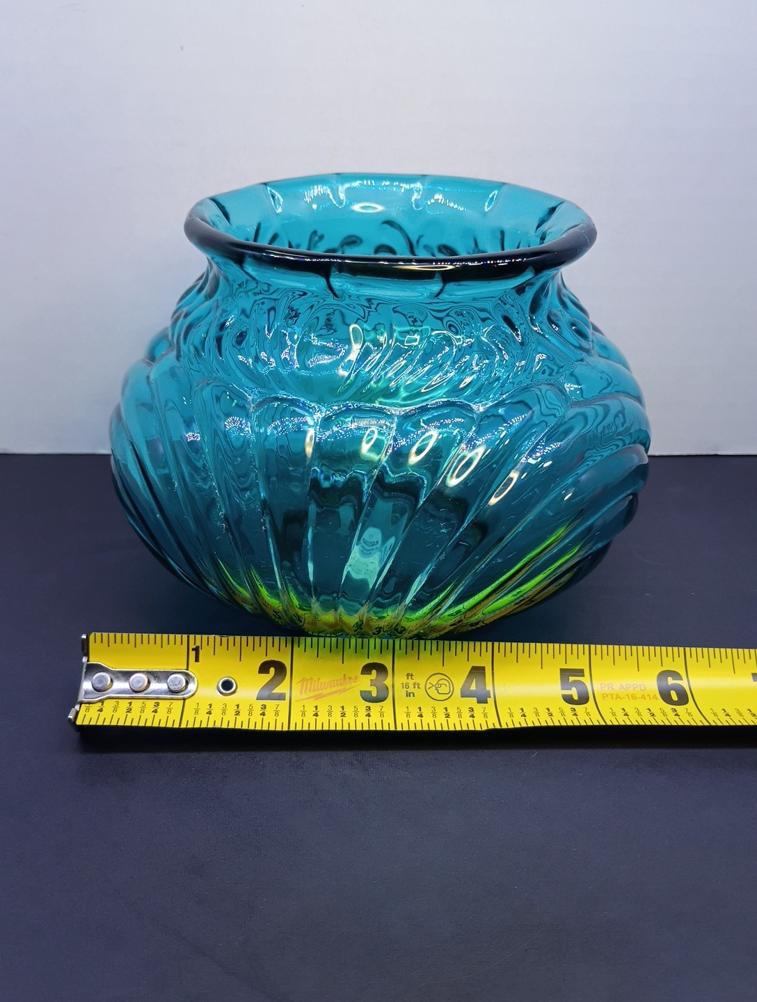 Fenton Art Glass Caprice 4 1/2″ Rose Bowl in Teal Royale 1988
