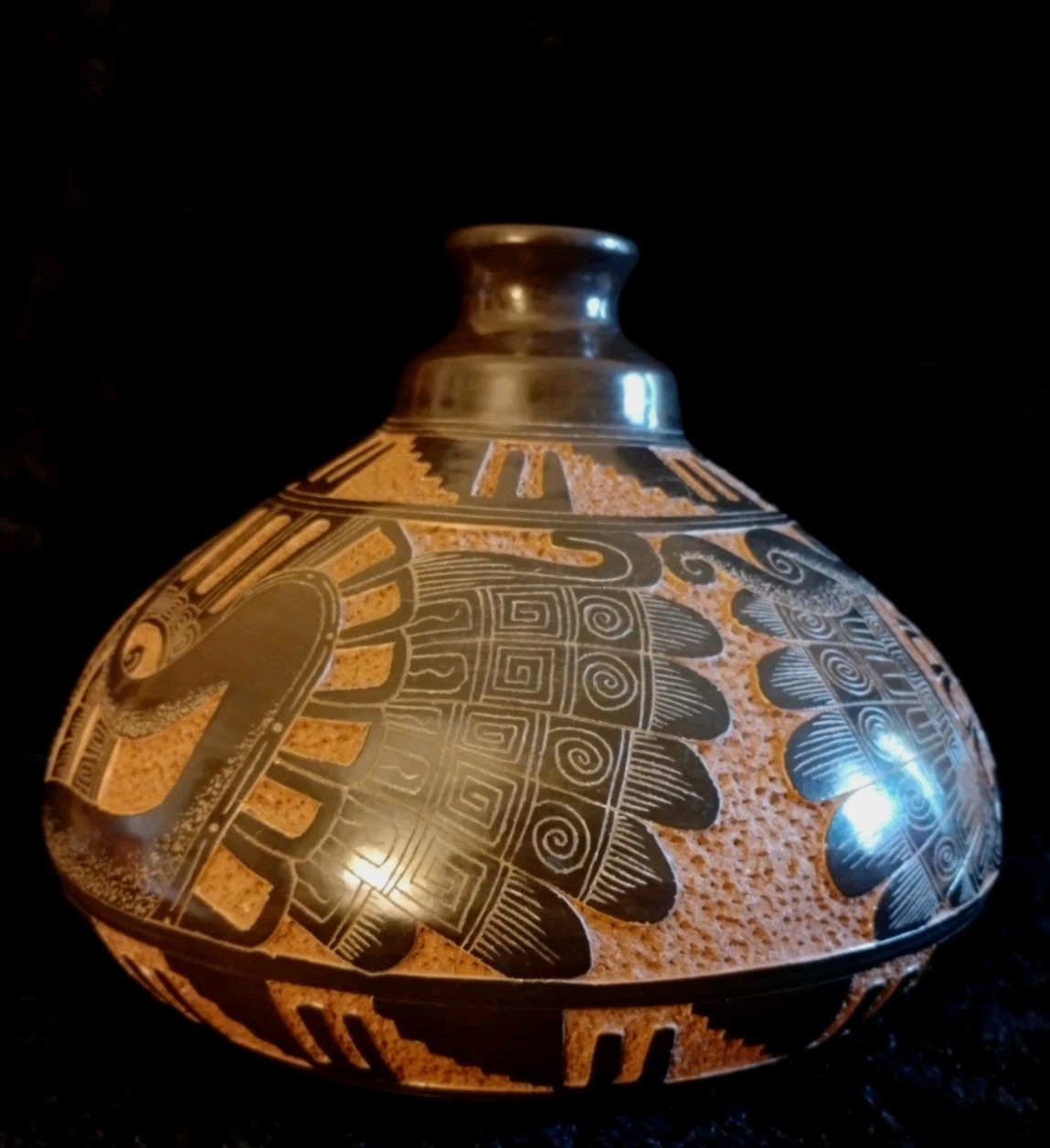 Signed Calero Nicaragua Geometric Design Earthtone Pottery Vase